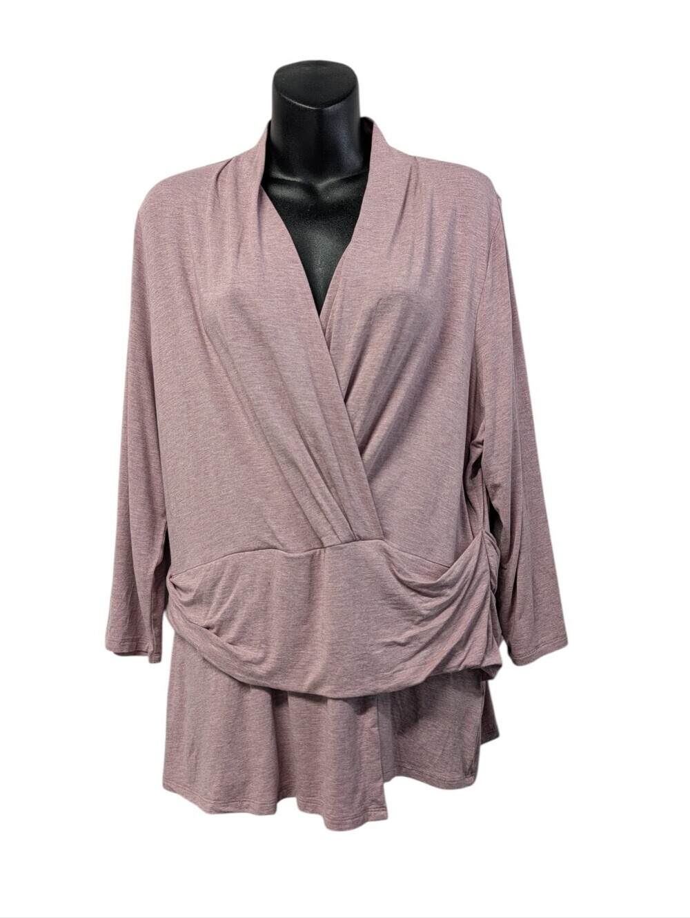 J. Jill Wearever Faux Wrap Top Large L Mauve Pink Heathered Drape Twist Front